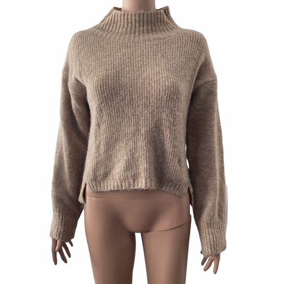 Topshop Sweater Size 0-2 Mock Neck Crop Beige Pullover Oversized - Picture 8 of 8